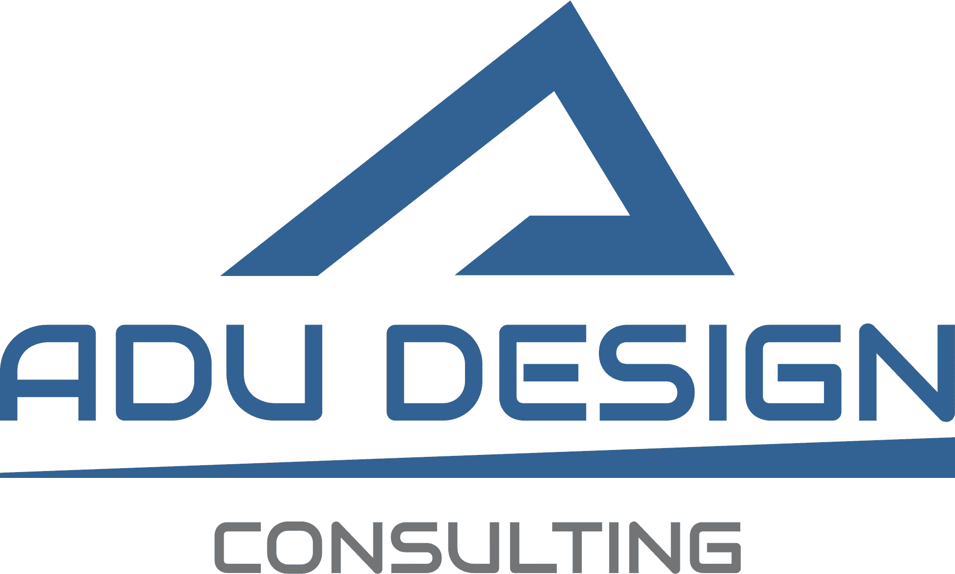 A logo featuring the text "adu design" with a stylized triangle above the text and "consulting" below in a smaller font.